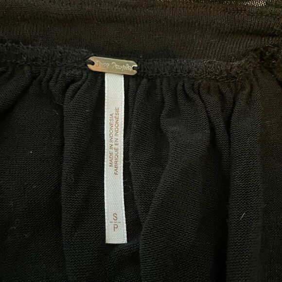 Free People Scoop Neck Top Black Shirred Jersey Long Sleeve S - Picture 7 of 9